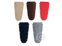 Vista delantera del alfombrilla central Vespa Primavera, Super y SL en color azul, blanco, gris, marron y rojo