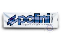 Vista frontal del pancarta bandera Polini original 3m x 0,8m en stock