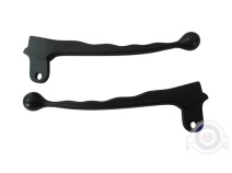 Vista frontal del juego manetas negras Derbi en stock