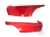 Vista delantera del juego tapas motor Vespino NLX en color rojo metalizado y negro brillo