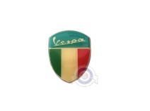 Vista frontal del emblema adhesivo Vespa Italia en stock