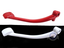 Vista frontal del pedal arranque Vespa en color roja y blanca
